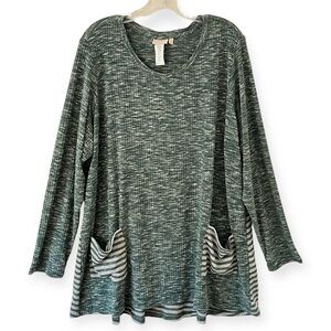 LOGO by Lori Goldstein A Line Pull Over long sleeve Knit Shirt Front Pocket